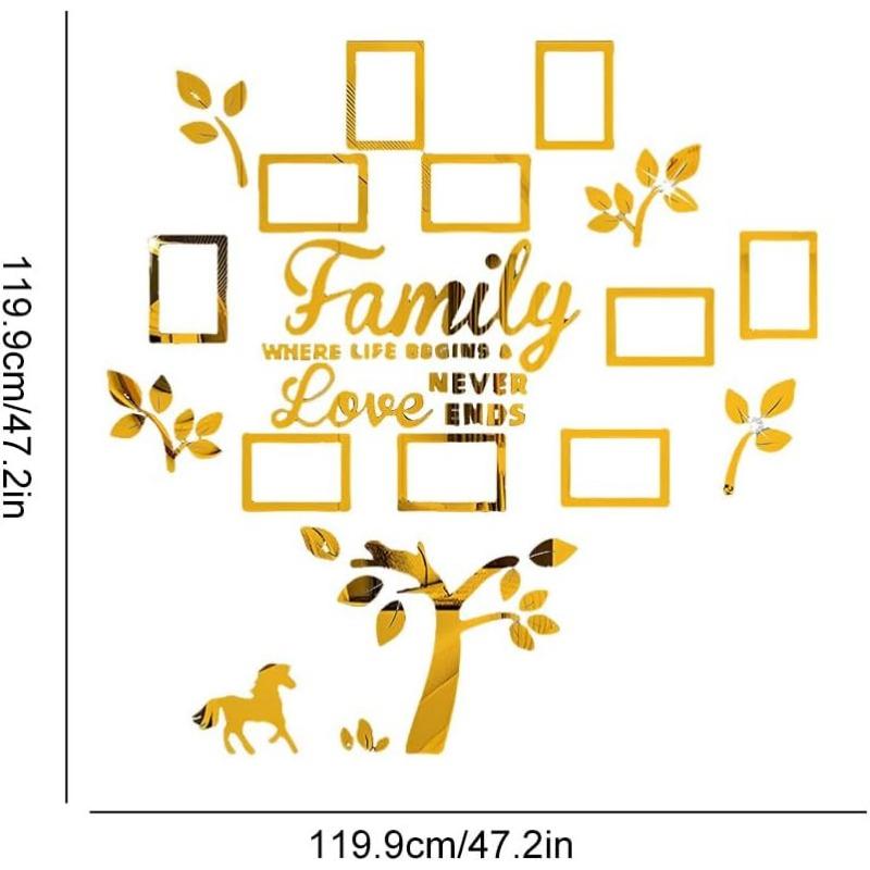 Family Tree Wall Decal Sticker - Acrylic 3D DIY Mirror Sticker Photo Frames Quotes Wall Decor Removable Wall Art Decals Decorations for Bedroom