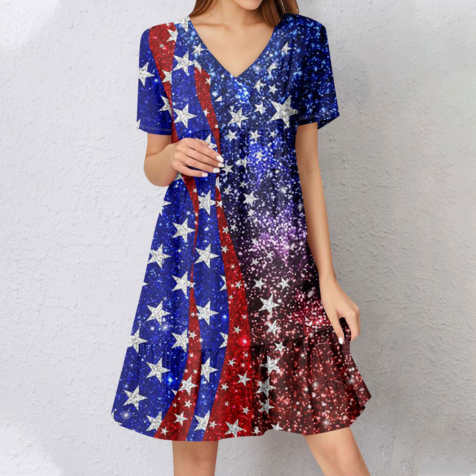 

Женское летнее платье с коротким рукавом и V-образным вырезом, короткие платья, модное повседневное струящееся бохо-платье с оборками, А-силуэт, свободное платье-халат M синий