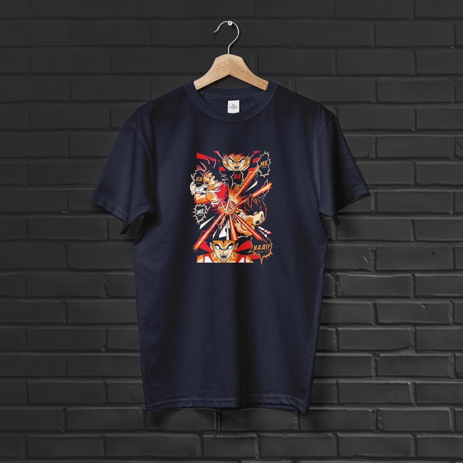 Goku Vegeta T Shirt Saiyan Battle Graphic Cotton Manga Panel Tee XL
