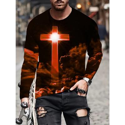 3D-gedrucktes T-Shirt mit Rundhalsausschnitt, langen Ärmeln und Muster - Weiche, reguläre Passform, lässiger Stil, ideal für den täglichen Gebrauch und Urlaubsresorts im Frühling und Herbst