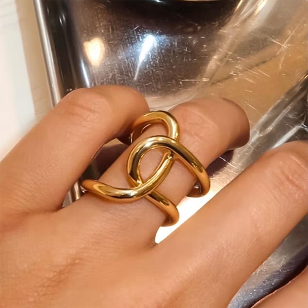 Yori New Stainless Steel Glossy Irregular Wrap Adjustable Open Ring Women Waterproof Fashion Jewelry Accessories