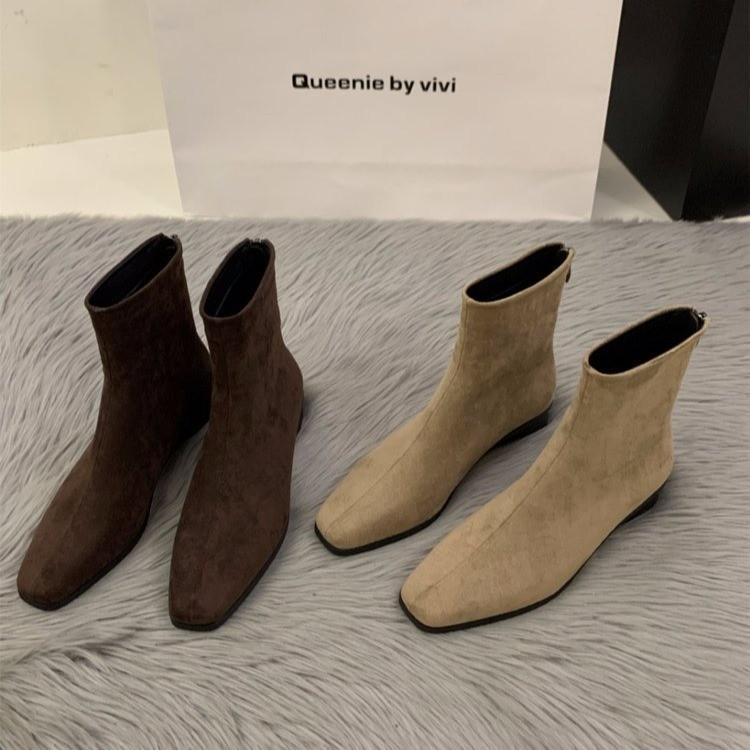 Feeling Retro and Foreign Style Small Short Boots 2025 Autumn and Winter New Single Boots Thin Boots French Suede Small Ankle Boots