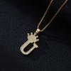 Fashion High-End Crown Letter Necklace Women'S Zircon Pendant Niche Stainless Steel Hip-Hop Pendant Accessories