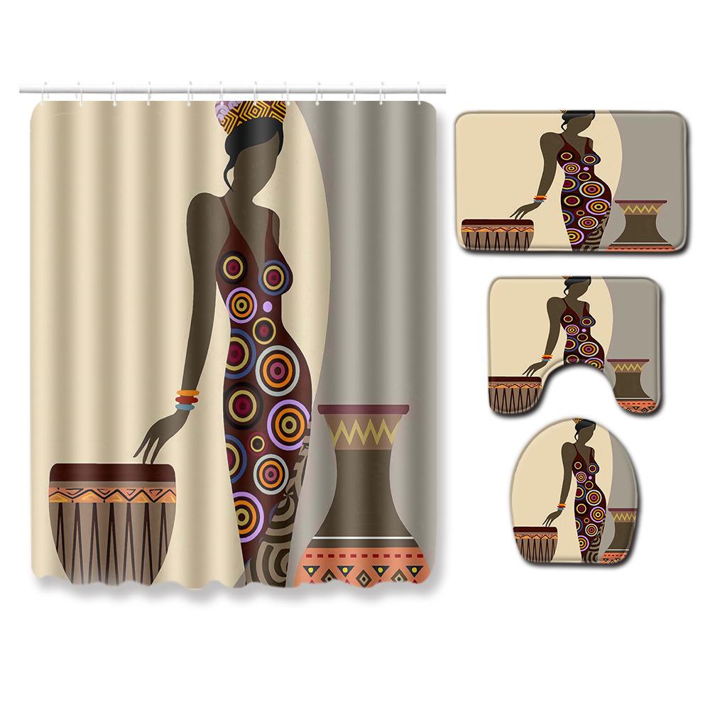 Shower Curtain Floor Mat Set African Woman E-Commerce Bathroom Carpet