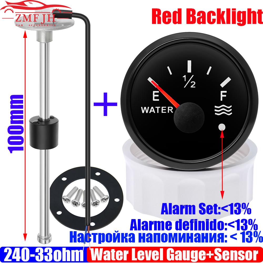 240-33 OHM Wasserstandsschwimmersensor + 52MM Wasserstandsanzeige mit Alarm Rote LED Wassertank-Messgerät Anzeige Auto Marine Boot 12V24V