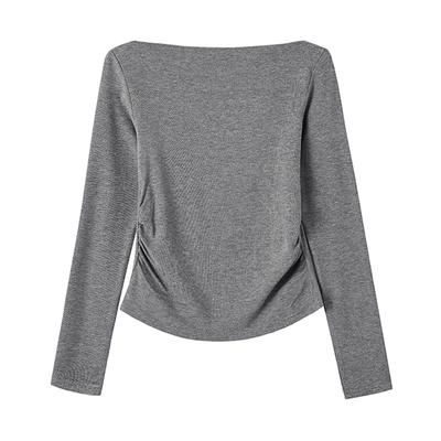 T-shirt asymétrique plissé à épaules dénudées pour femme, haut intérieur sexy à manches longues, nouvelle collection automne