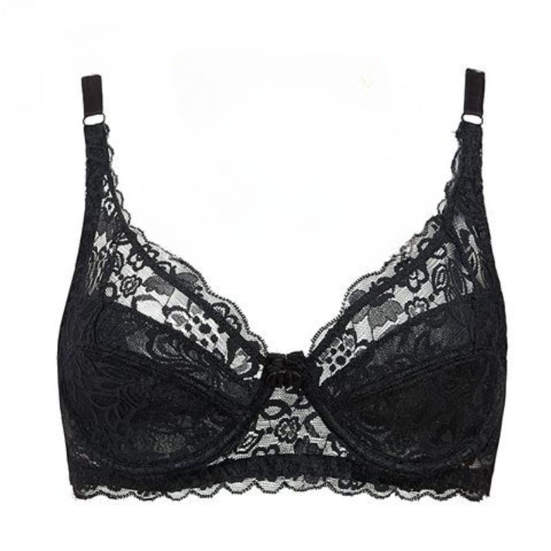Dünner, zarter Spitzen-BH mit Vollschalen und atmungsaktivem Mesh, transparent, sexy Push-up-BH