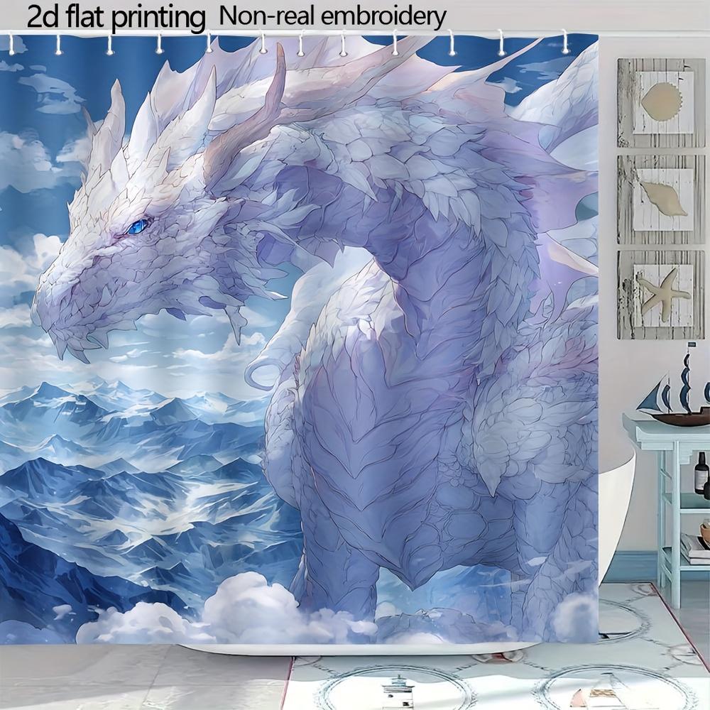 

Ice Dragon Shower Curtain – Frost-Scaled Wyrm On Snowy Peaks, Non-Real Embroidery, 2D Flat Print, Polyester, 70.8 X70.8 Inch W60H190(CM)-1 Pcs