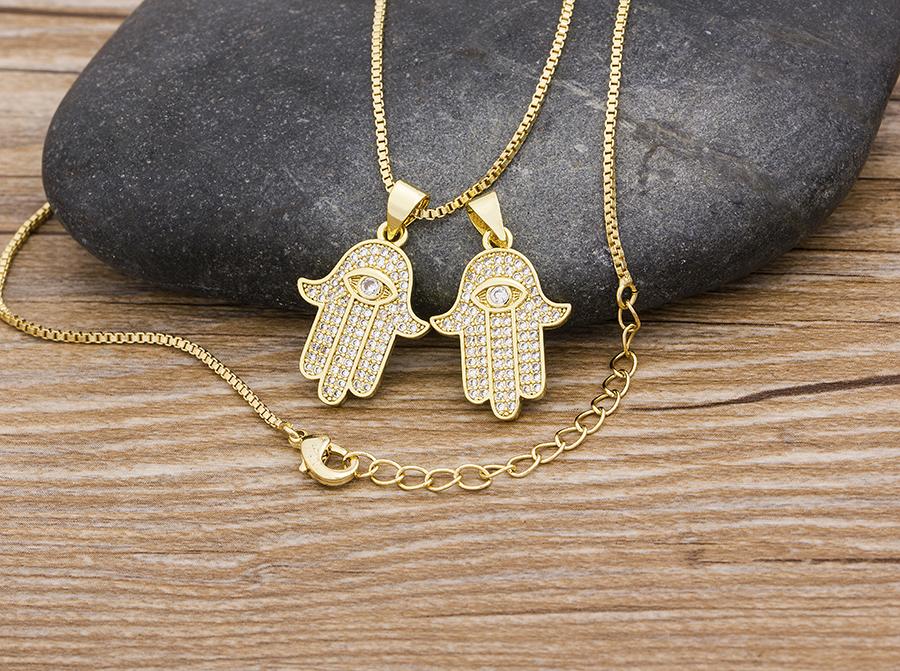 Women Men Hot Sale Hamsa Hand Necklace Gold Color AAA Zircon Evil Eye Pendant & Chain Hip Hop Turkish Lucky Jewelry Gifts