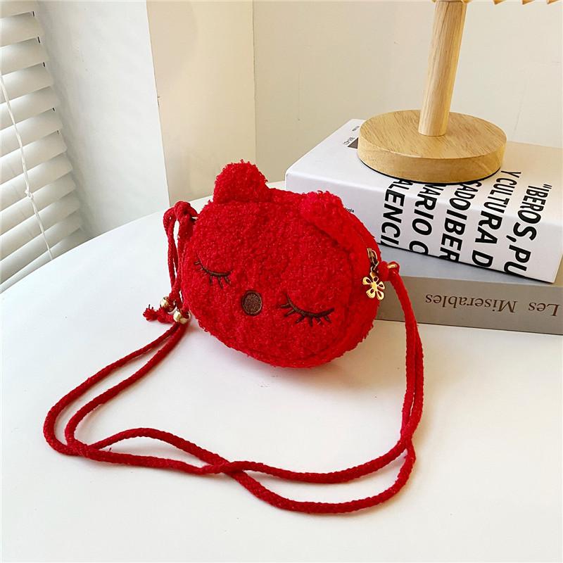 Cute Plush Children Shoulder Bag Cartoon Small Cat Fleece Coin Purse for Baby Girls Fashion Messenger Bag Kids Birthday Gifts