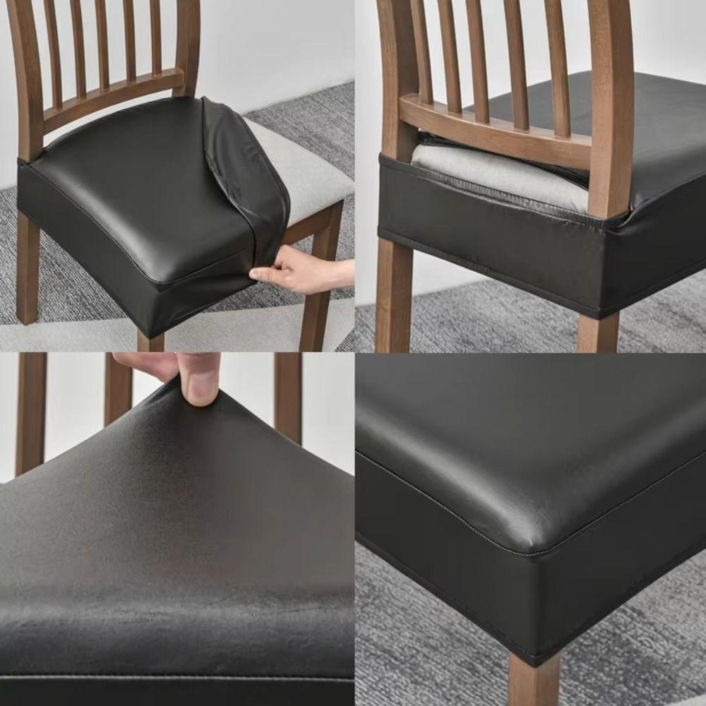 PU Leather Waterproof Seat Protectors Square Shape Elastic Chair Slipcover  Kitchen Use