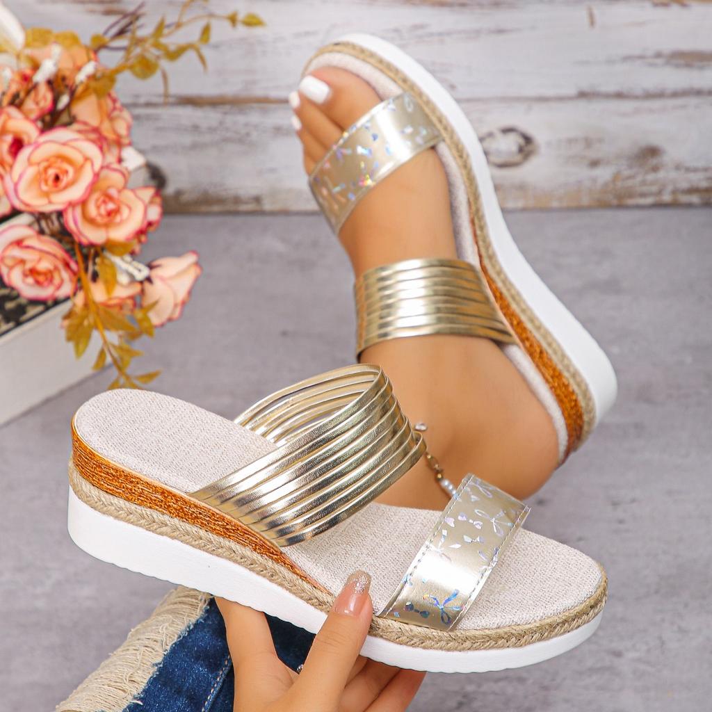 Fashion PU Leather Woven Wedge Sandals for Women 2025 Summer Fashion Platform Slippers Woman Casual Comfortable Outdoor Beach Sandalias