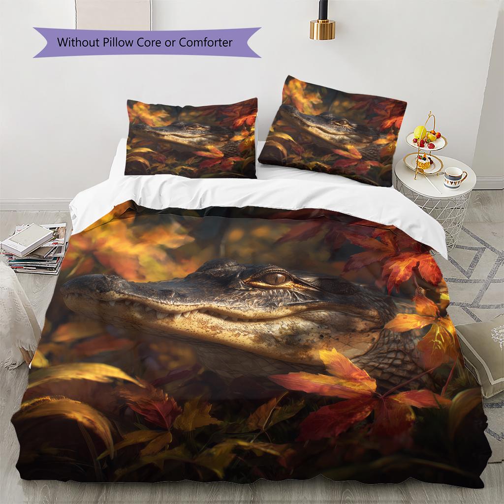 Crocodile Pattern Bedding Home Decoration Birthday Gift (1 * Duvet Cover + 2 * Pillowcase, Without Core)