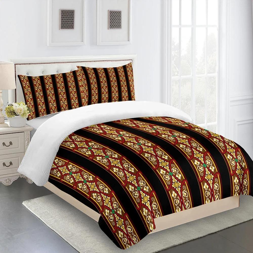 3D Deluxe Black Gold Striped Bedding Ethiopia Style Bed Three Sets Single Bed Double Bed Quilt Cover 2 Pillowcases