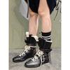 Cowhide Version~ Flat Bottom Inner Height Increase Leather Martin Boots Women's New Boxing Boots Frosted Leather Lace-up Short Boots