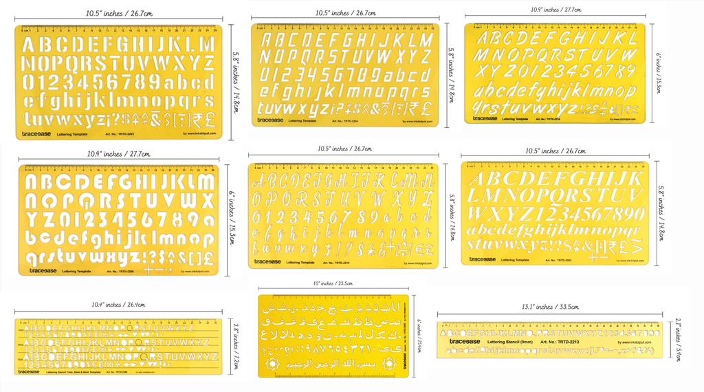 Traceease English & Arabic Alphabet Template Lettering Drafting Tools Stencils, Pack of 9