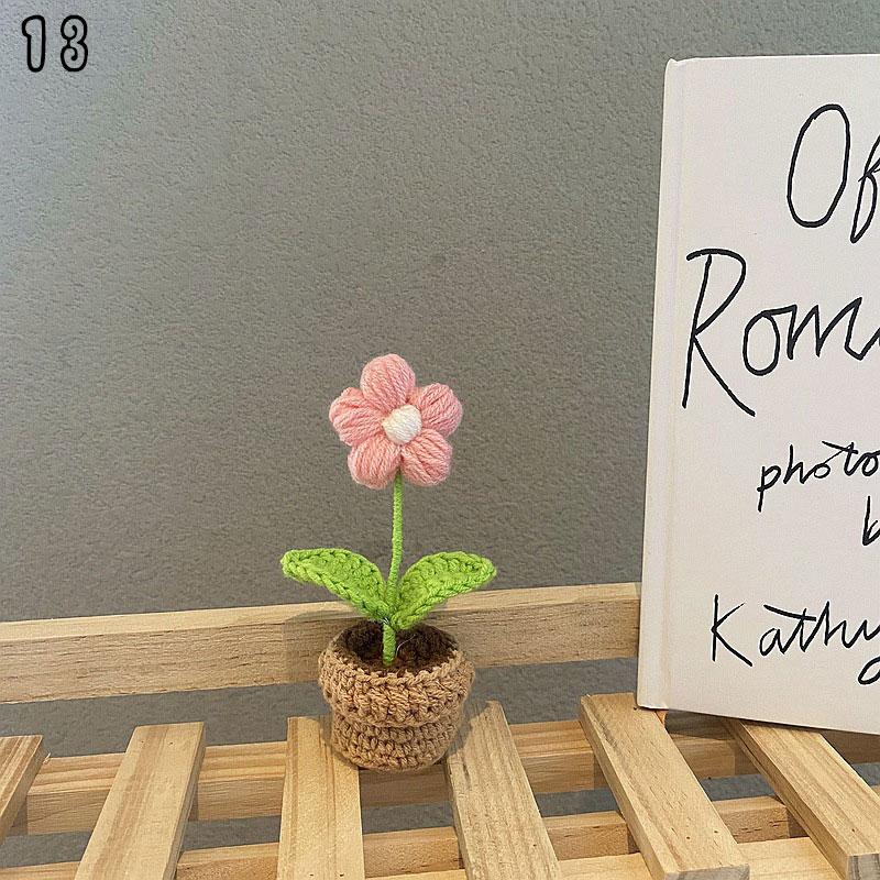 1 STÜCK Hochzeitsdekoration Handgewebter Strickstrauß Strickblume Rosen-Tulpen-Blumenstrauß im Topf