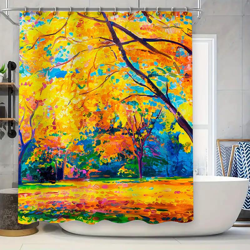 

Vibrant Autumn Foliage Shower Curtain Waterproof Decorative Fabric Hand-Painted Artistic Design for Bathroom Showers 90x180cm