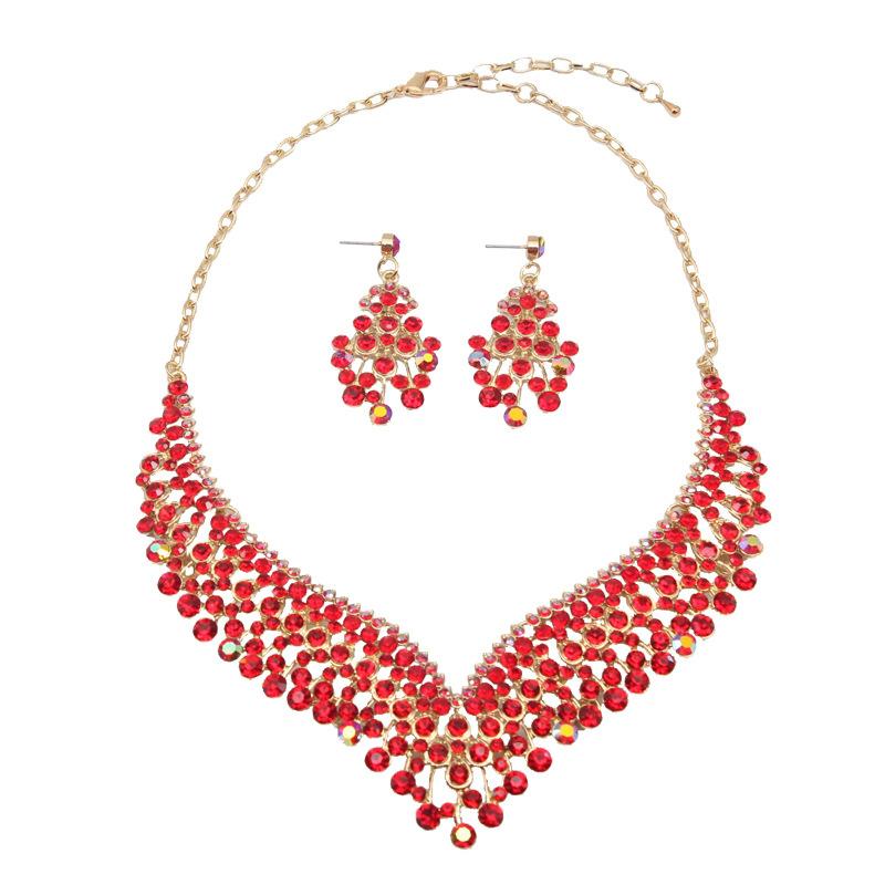 2026 European and American Bridal Banquet Crystal Collarbone Necklace Earring Set Women's Dress Jewelry Manufacturer