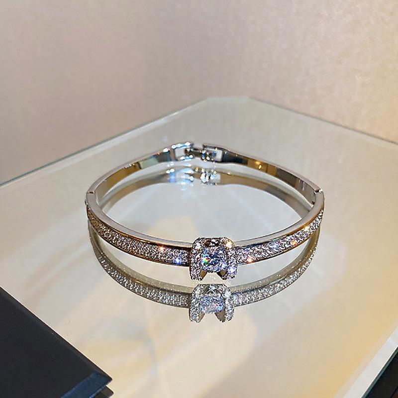 Emerald Diamond Open Bracelet, Niche Design, Korean Style Fashion Jewelry