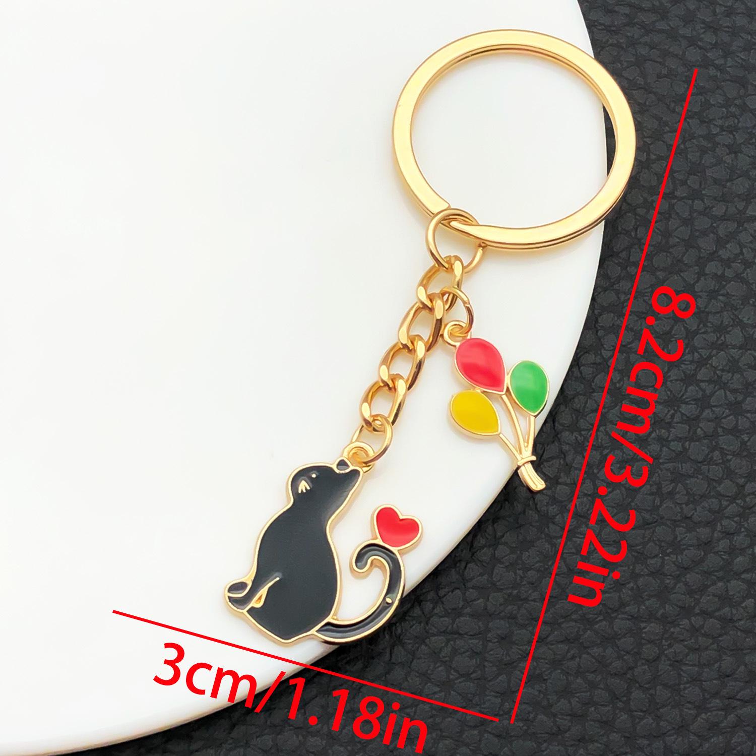 Black Cat Drip Oil Balloon Keychain - Cute Cartoon Ornament for Backpack or Car Keys