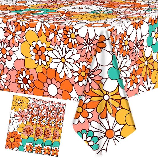 Augisteen 2 PCS Groovy Tablecloth Plastic Boho Daisy Table Covers Daisy Flower Tablecloth Hippie Retro Floral Disposable Tablecloths Waterproof for
