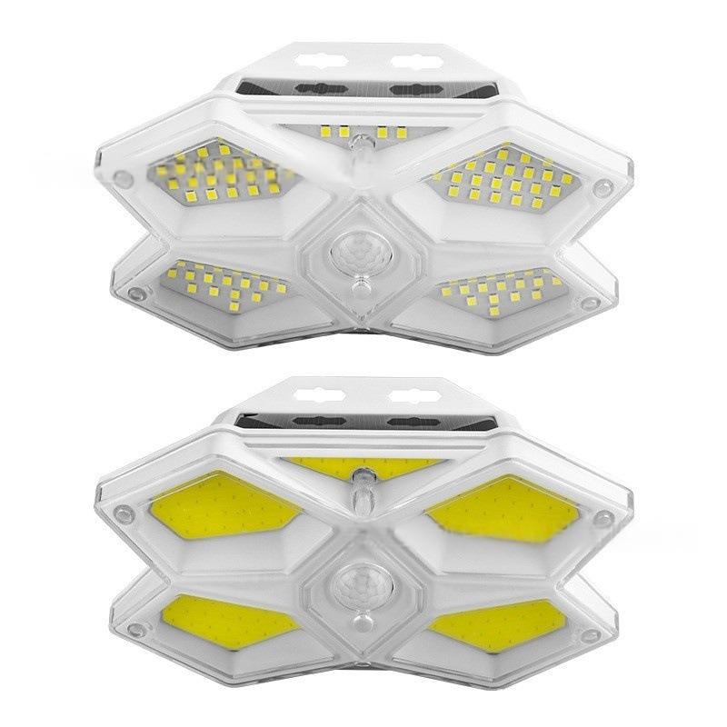 LED/COB Five Sided Solar Wall Lamp, Outdoor Human Body Induction Lamp, Household Courtyard Lamp, Road Fence Lighting Lamp