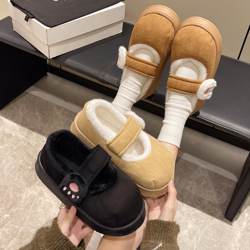Cute Cat Paw Snow Boots Shoes Winter Velvet Thick Sole Indoor Outdoor Shoes Round Toe Ankle Boots