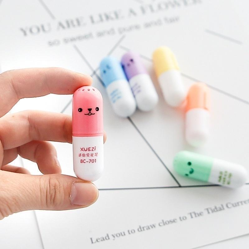 6pcs /Pack Cute Pills Mini Highlighter Marker Drawing Pen School Office Supply Kids Student Stationery Student Writing Note Pens