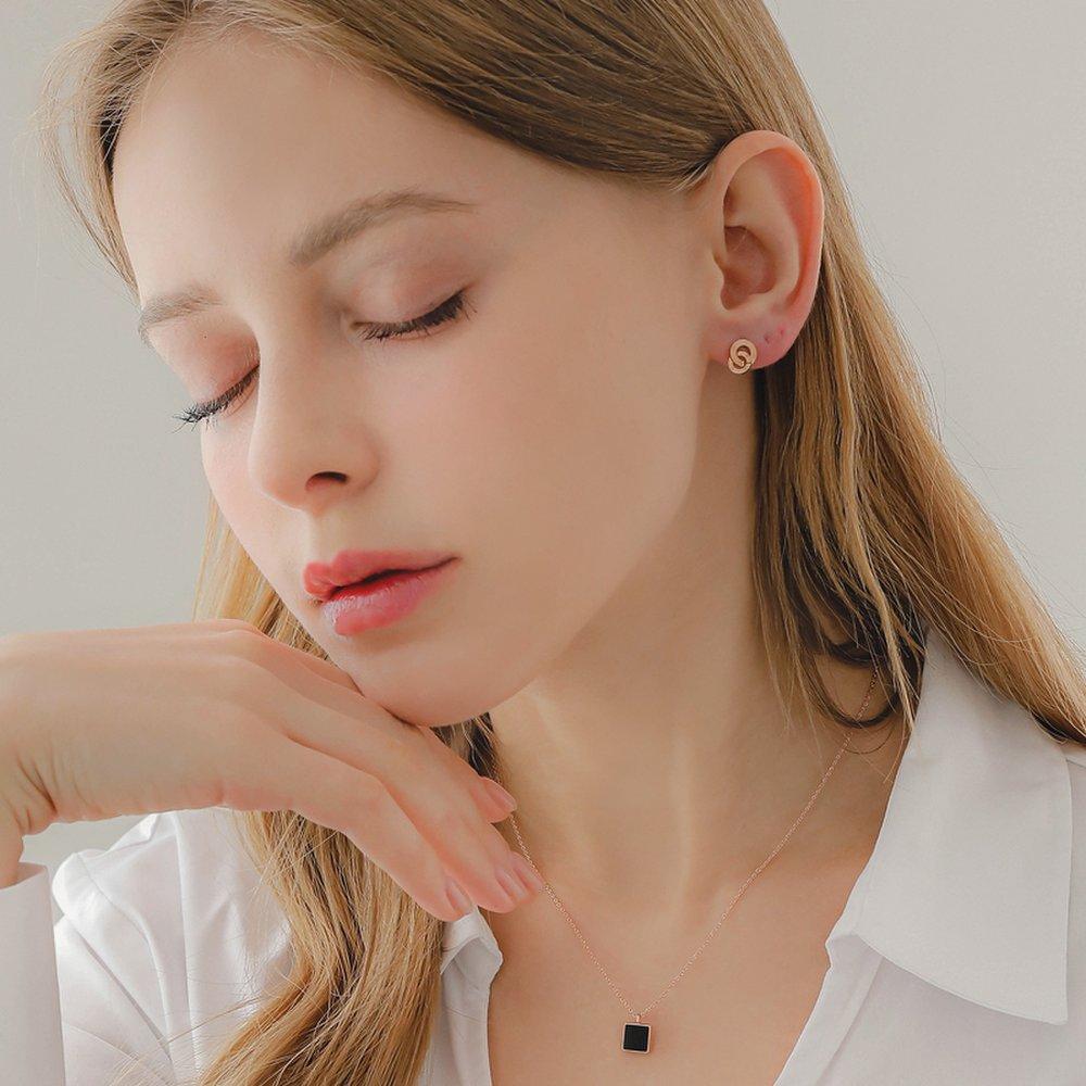 J.Lauren Onyx Square Rose Gold Necklace N01053