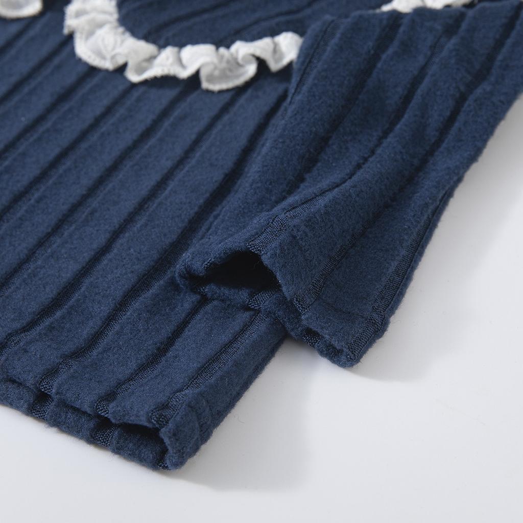 Girls' Autumn and Winter Knitted High Neck Lace Edge Patchwork Top+contrasting Pants Set, A Must-have for Casual and Versatile Outdoor Wear