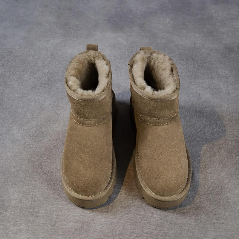 Johnature Genuine Leather Thick Soled Snow Boots Cow Suede And Plush Warm Women's Cotton Shoes