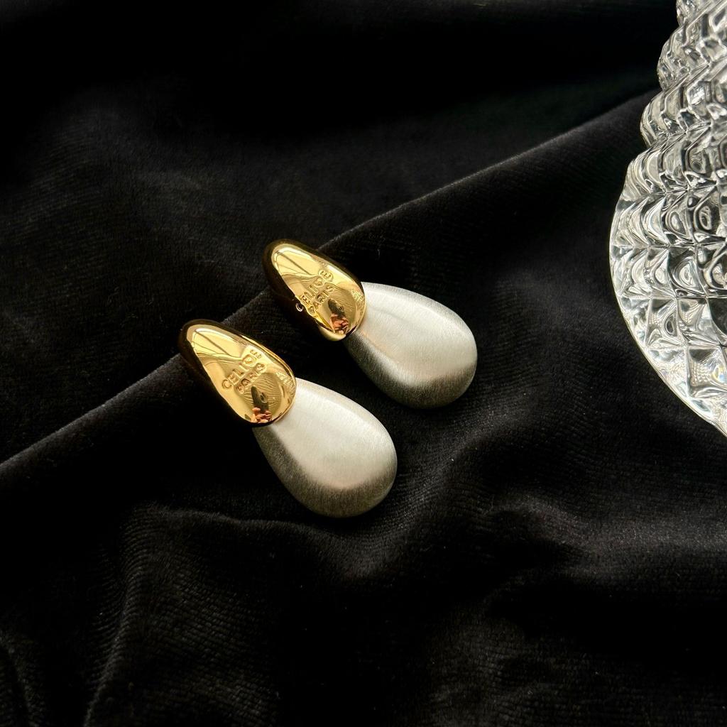 New Water Drop Stud Earrings For Women Vintage Dome Copper Gold Plated Ceramic Metal Women'S Earring Teardrop Ear Cuff Girl