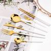 24Pcs White Gold Dinnerware Set Stainless Steel Tableware Knife Fork Spoons Teaspoon Chopsticks Cutlery Set Kitchen Flatware