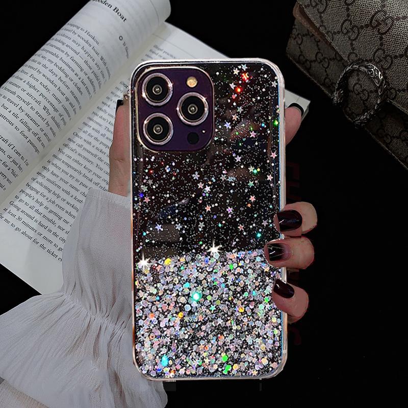 Clear Glitter Star Soft TPU Silicone Phone Case For iPhone 14 13 12 11 Pro Max Plus 14promax 13pro 12pro 11pro Bling Sequin Back Cover Shell