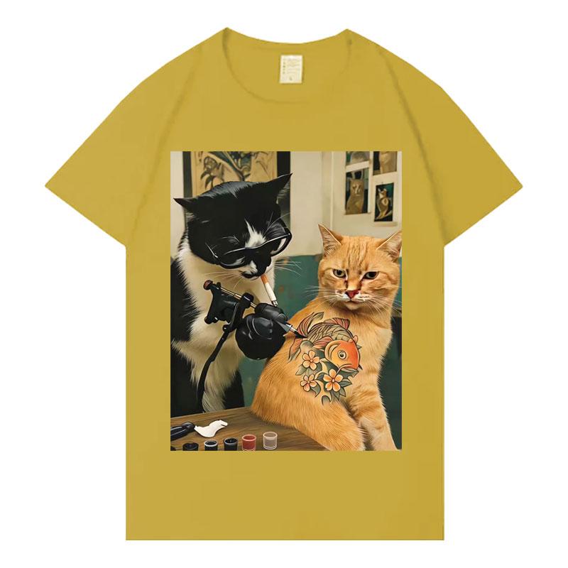 Trendy Graphic T Shrit Cat Smoking Tattoo Inked Funny Meme Tshirt Harajuku Y2k Tshirt Shortsleeve Summer O Neck Casual Tshrit