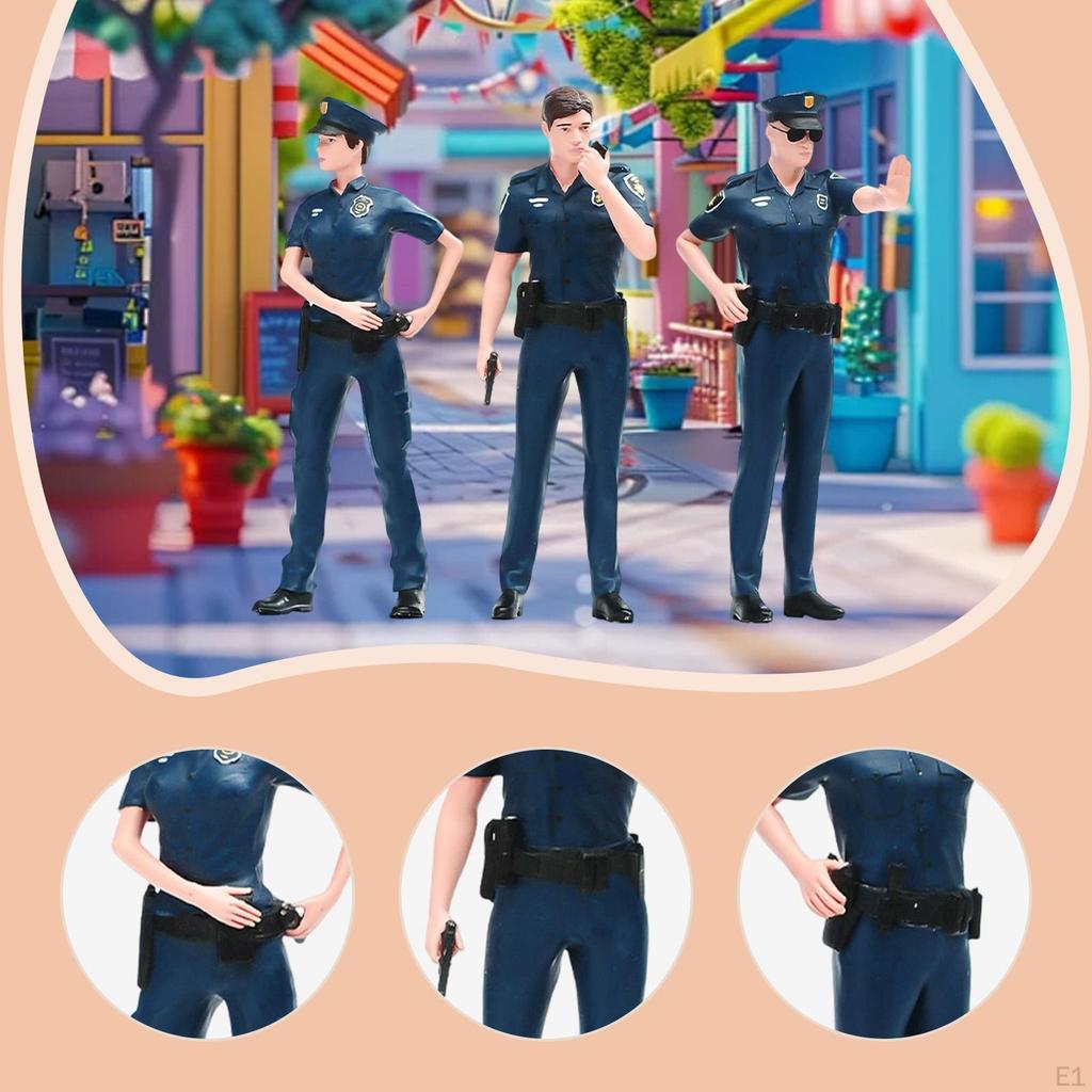 3 Pieces 1/24 Scale Police Figures Diorama Accessories Layout Miniature Scene Models for Birthday
