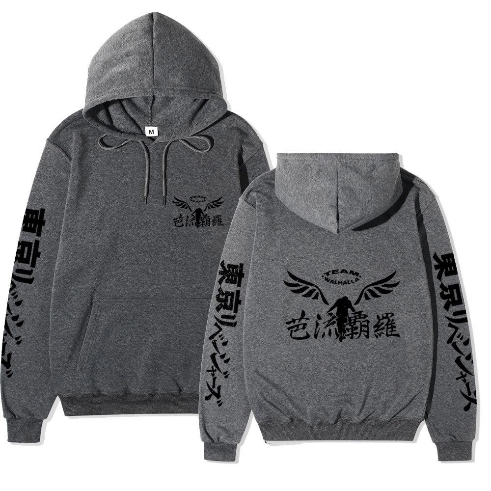 Tokyo Revengers Team Walhalla Double-sided Hoodie, Wing Logo Long Sleeve Pullover Sweatshirt Unisex Anime Hoodie with Japanese Sleeve Print