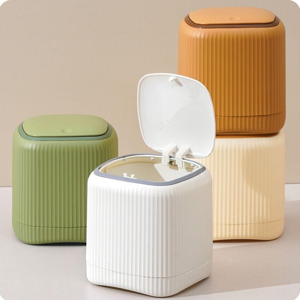 Non-slip Plastic Wastebasket Press Type Paper Waste Bin Creative Desktop Trash Can Bedroom