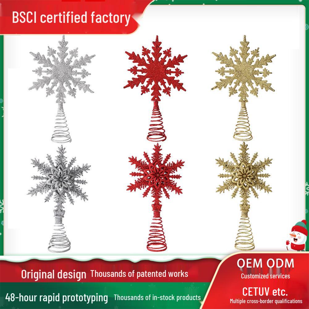Christmas Snowflake Tree Topper: Gold, Silver & Red Glitter Ornament