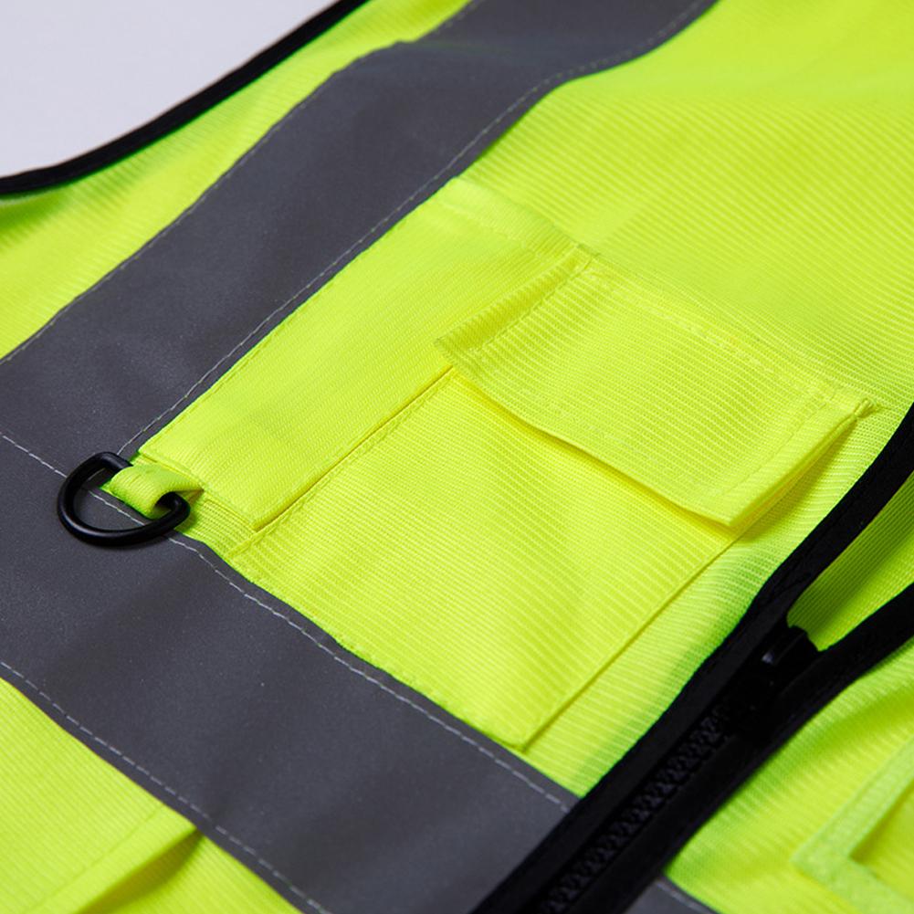 Adults High Visibility 5 Pockets Safety Reflective Zipper Vest Warning Waistcoat