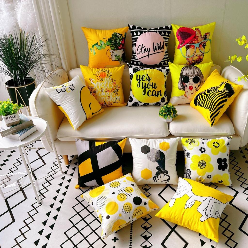 Nordic Yellow Small Fresh Bay Window Pillowcase Fashionable and Versatile Home Living Room Bedroom Sofa Backrest