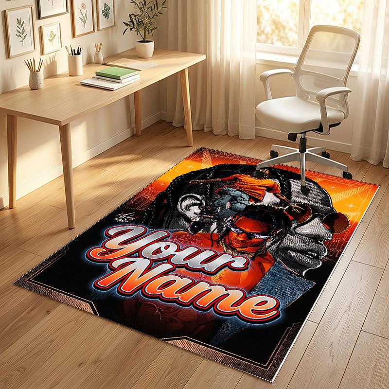 Personalized Crystal Velvet Carpet,Travis Scott Custom Printed Name, Plush Area Rug For Home Indoor Decor
