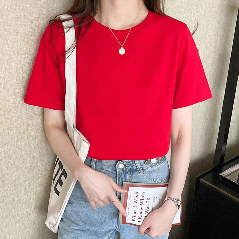 VEZFAA Damenmode Lässig Einfarbig Druck Sommer Frühling Kurzarm O-Ausschnitt Blusen & Hemden