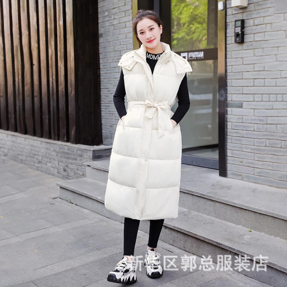 Women s Hooded Sleeveless Long Gilet Loose Fit Padded Vest for Autumn Casual Wear M