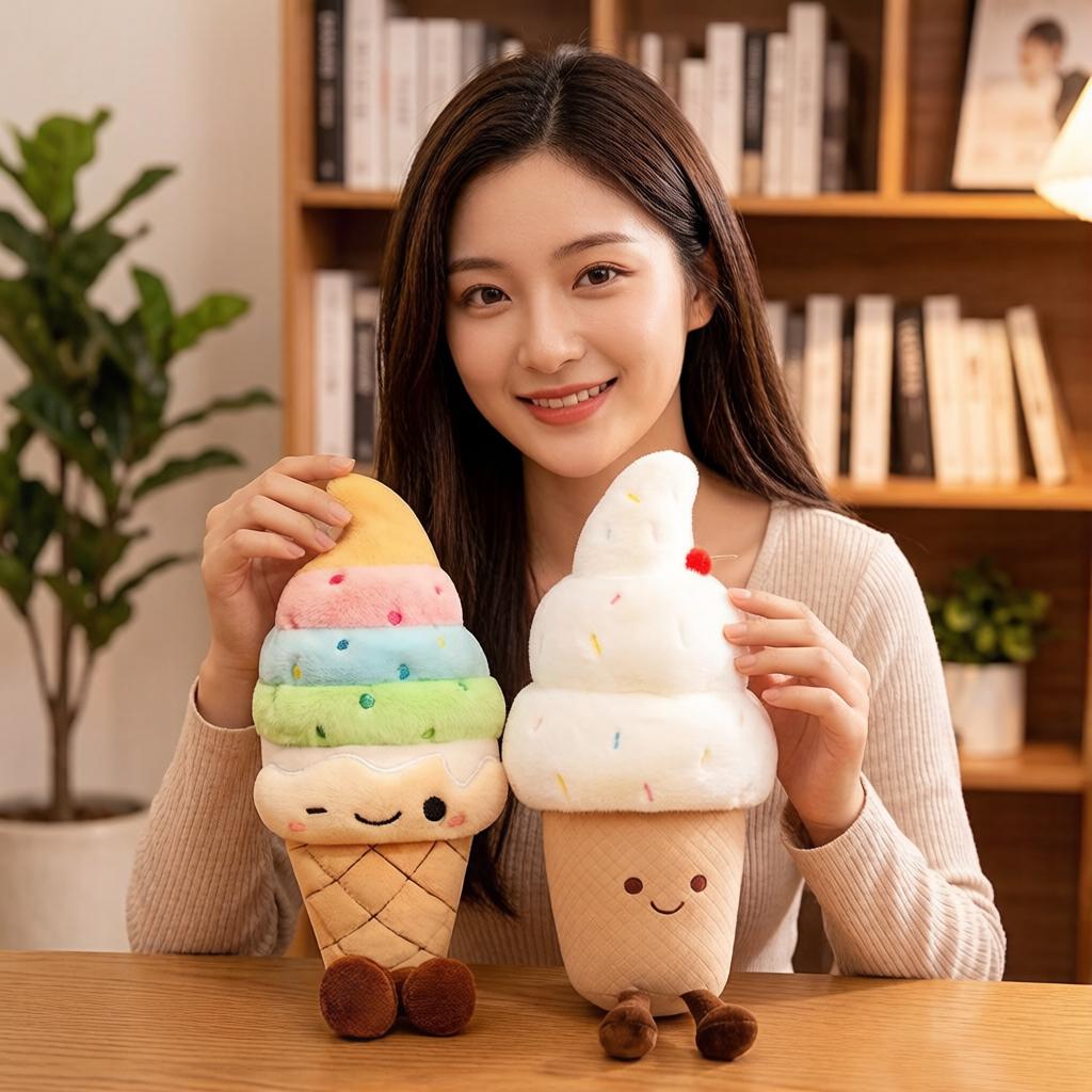 Sommer Eiswaffel Plüschtier Stoffpuppe Menschliche Figur Lachend Niedliches Essens-Plüschtier Requisit Beruhigendes Geschenk