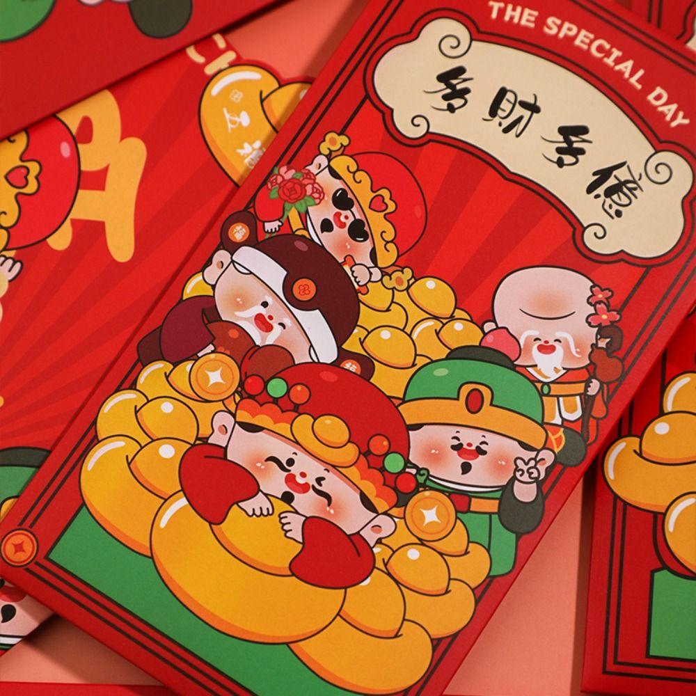 6pcs Chinese Style 2025 Snake Year Red Envelopes Cartoon New Year Money Packets Graduation