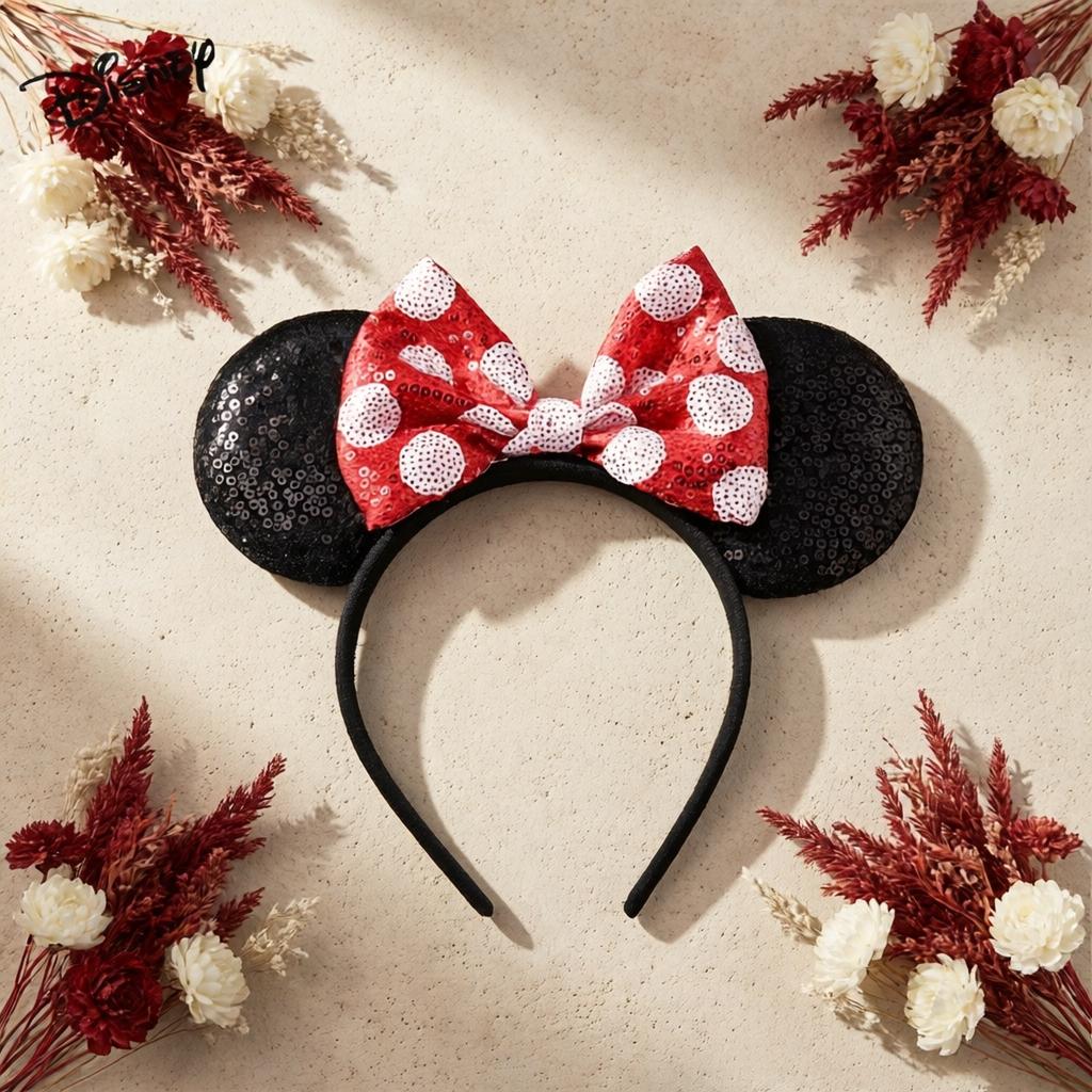 1 PC Disney Minnie Ears Headband with Red Polka Dot Bow | Cute Plastic Dress Up Headbands for Party, Costume Party