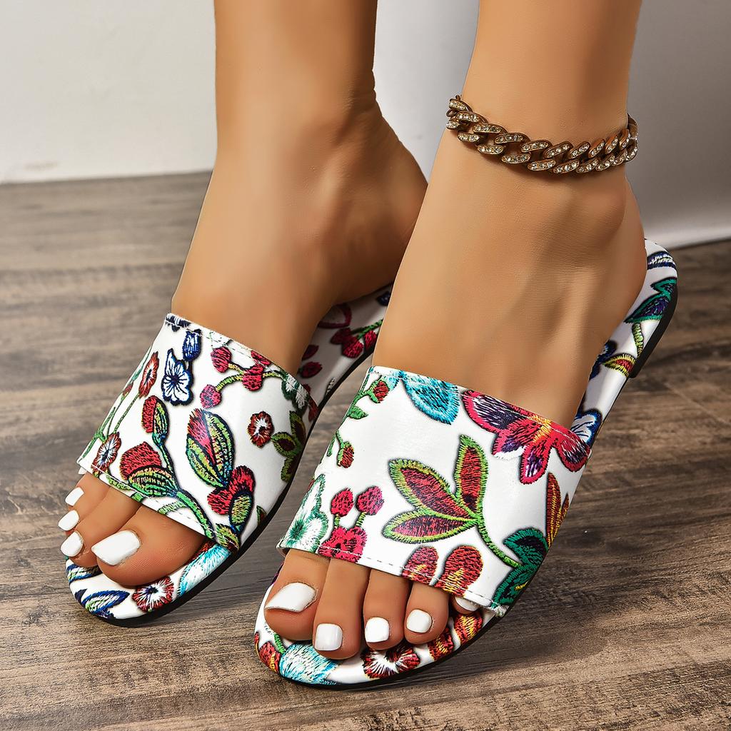 Damen Hausschuhe Neue Sommer Druckschuhe für Damen Flache Strand Freizeit Sandalen Modedesigner Pantoletten Damen Zapatos De Mujer