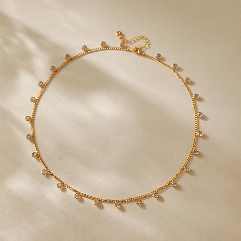 Full Zircon 18k Gold Plated Light Luxury European Style Clavicle Necklace